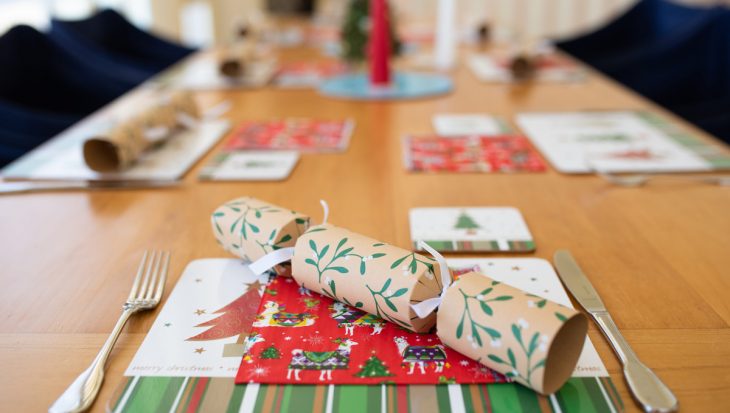 Table decorated for Christmas