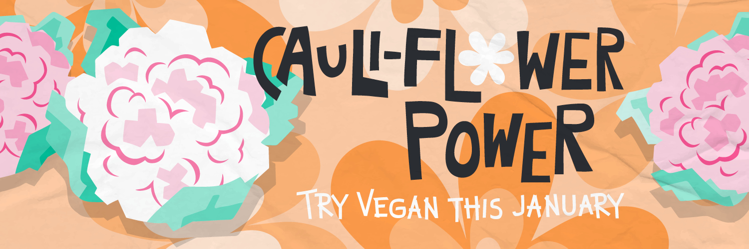 EN Veganuary2023 LaunchGraphics Cauli TwitterCover 10 years of Veganuary! - Animal Aid