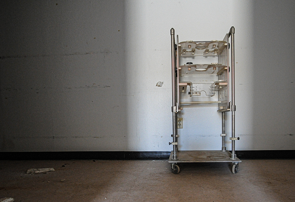 An empty metal contraption used to conduct experiments on animals